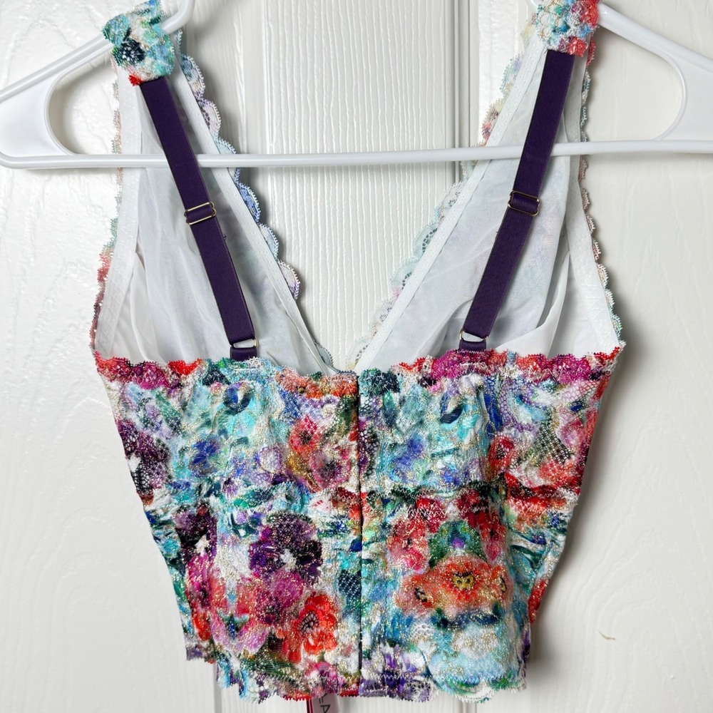 Cosabella Plunging Longline Bralette Women XS Floral Lace Curvy NEW - Picture 2 of 7